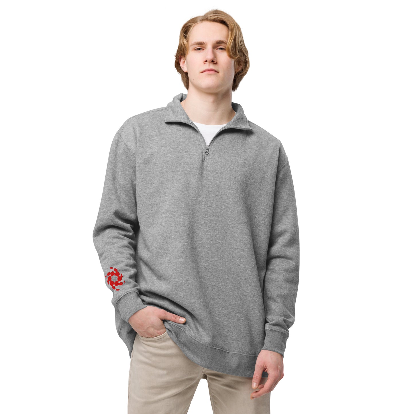 Red Embroidered Logo Fleece Pullover